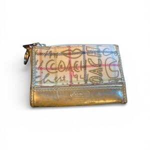 Coach Tattersall Gold Metallic Graffiti Coin Keychain